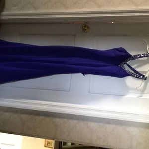 Royal blue prom dress with silver sequence